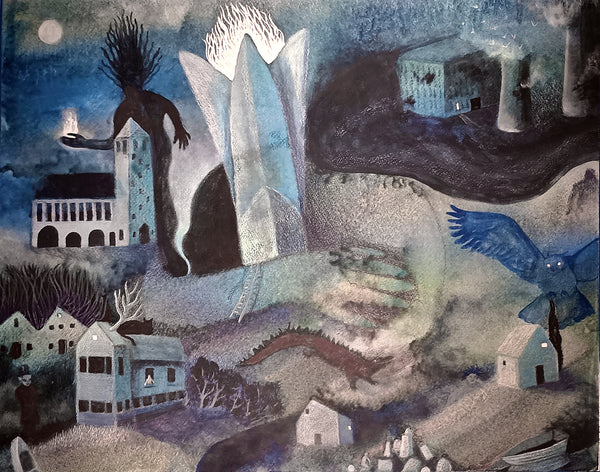 Deindustrialization - Surreal Landscape Painting – Harold Roth, Artist