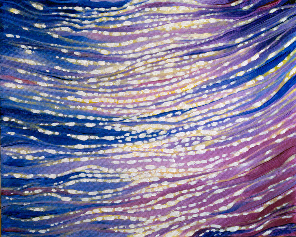 Between the Waves Abstract Oil Painting by Harold Roth; abstract depiction of dawn sunlight sparkling on waves
