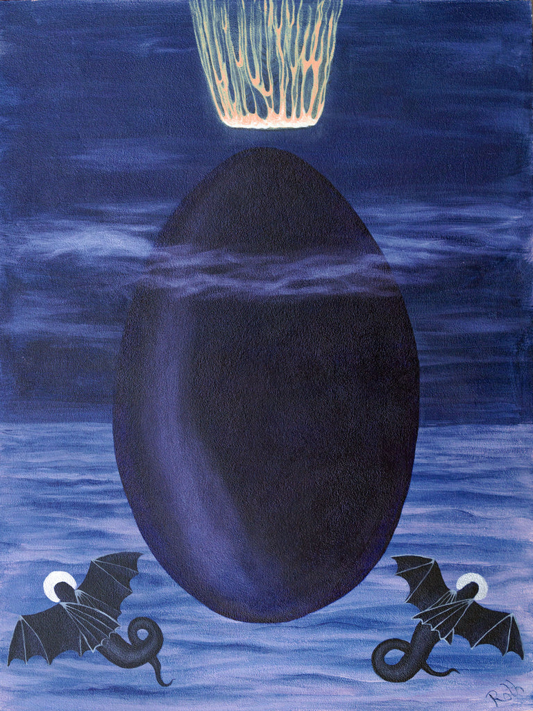 Black Egg Archival Print of Surreal Painting by Harold Roth
