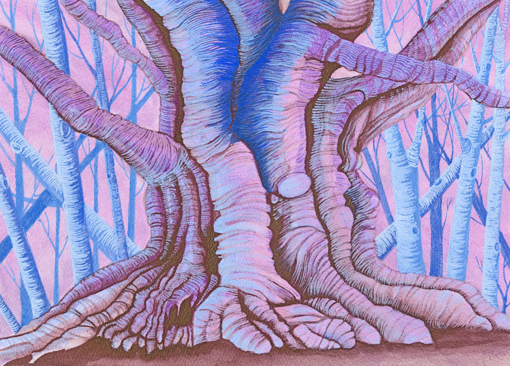 Blue Heart of Beech Tree Archival Print of Watercolor Painting by Harold Roth