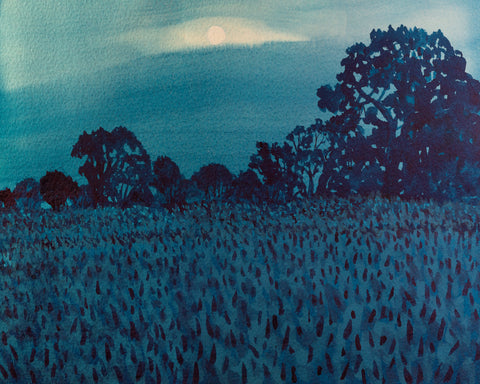 The Dark Field Watercolor Landscape Painting