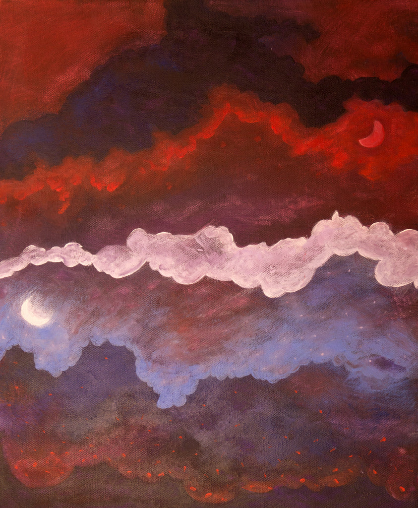 Night of Two Moons Abstract Mixed Media Painting by Harold Roth
